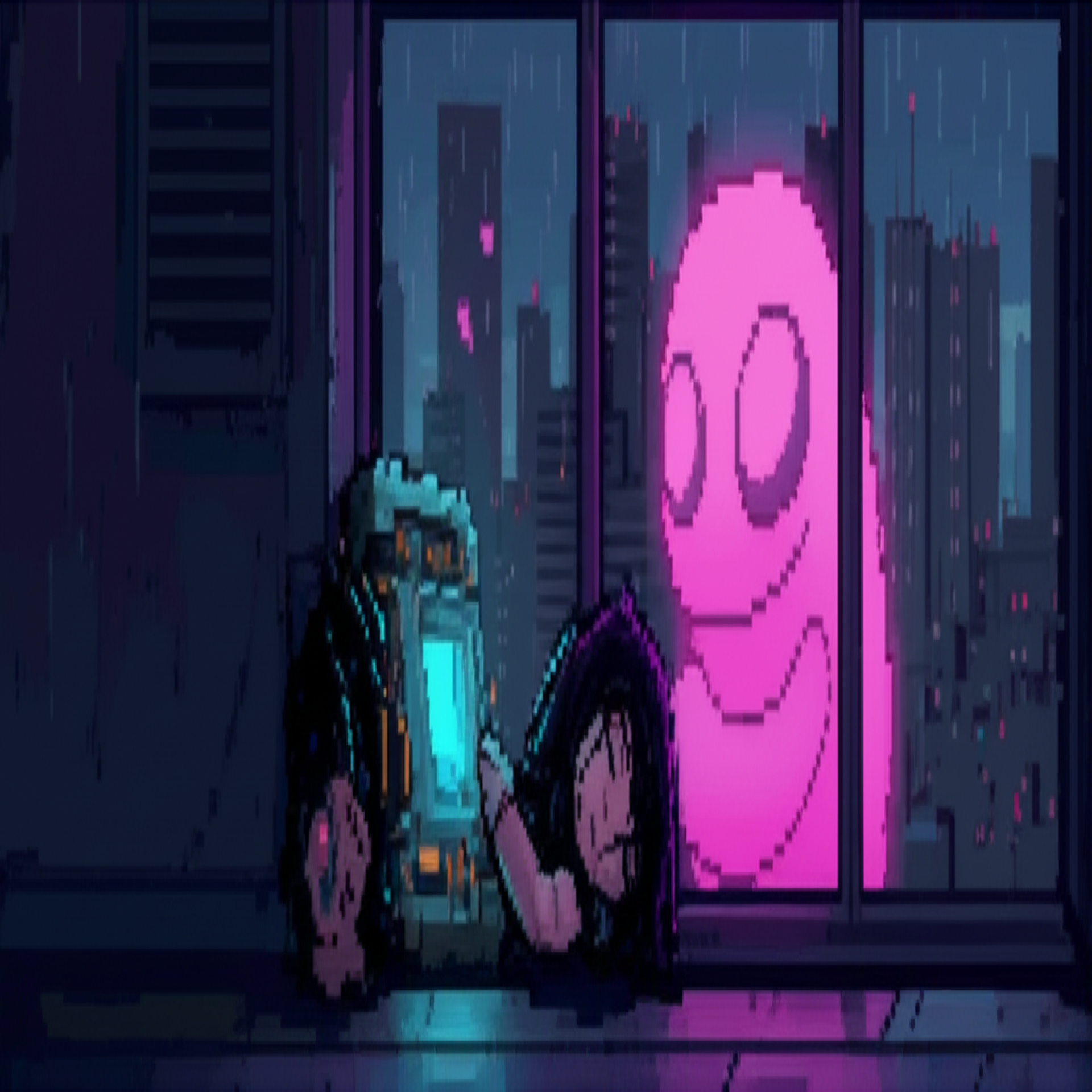 GG sleeps against the wall, rain on the window, a ghost of warmth curled against her. Hearts still glow faintly on the glass.