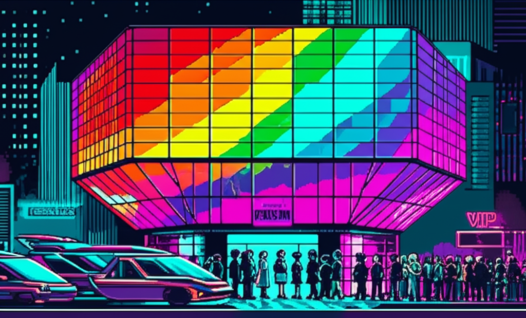 Prism nightclub exterior - a crystalline structure that fractures light into impossible colors