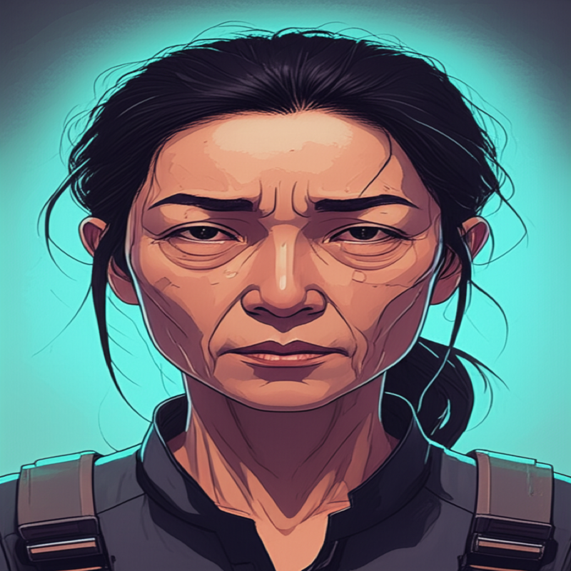 Close-up of Maya's face in pre-dawn light, the dome's glow behind her, darkness before her