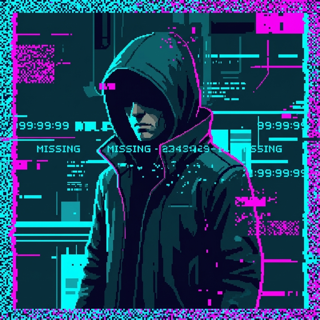 W.O.L.F.'s visual field showing corruption—static at the edges, data streams with missing packets, timestamps that don't quite align.