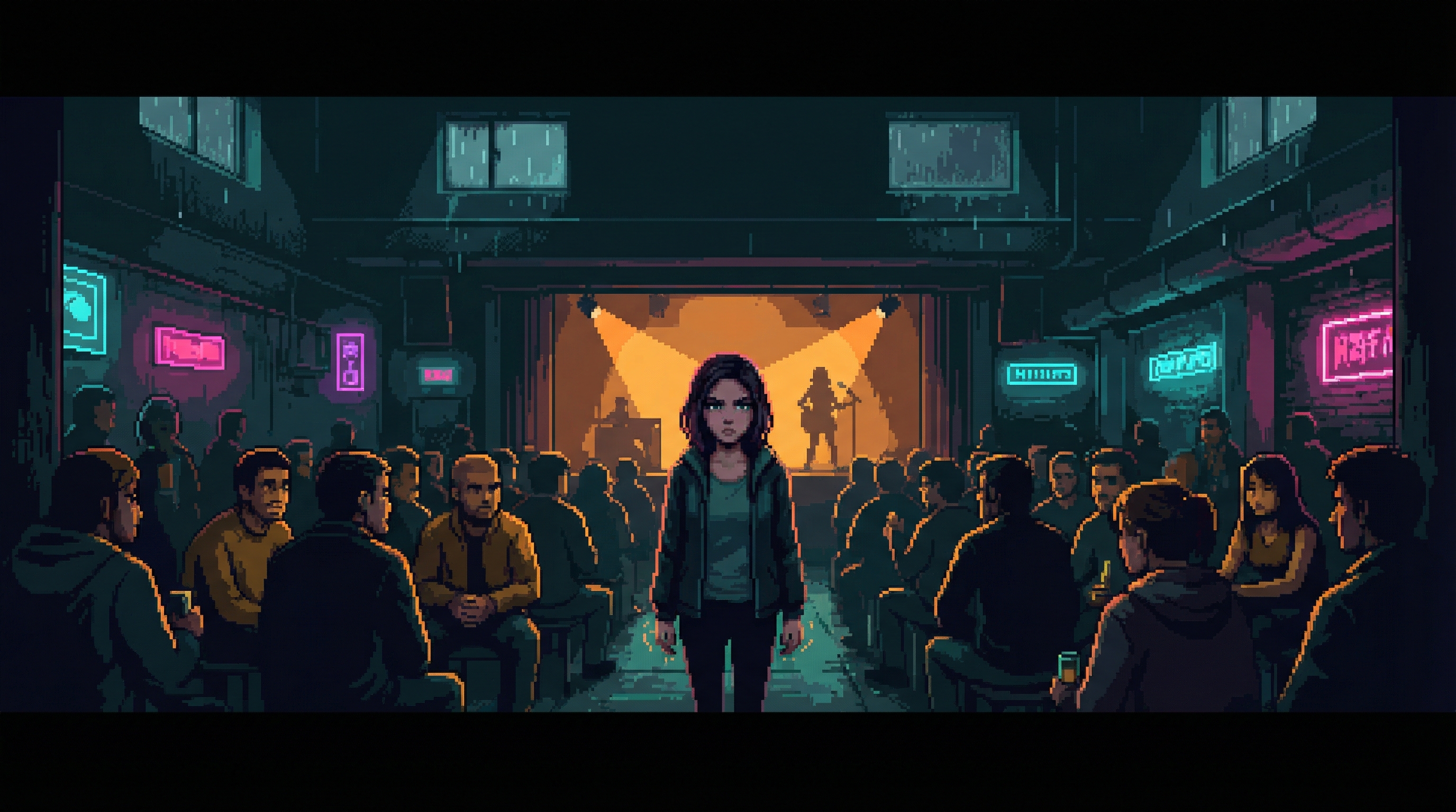 A nineteen-year-old stands up from the crowd — the only person standing, face emotional, defiant, hands shaking