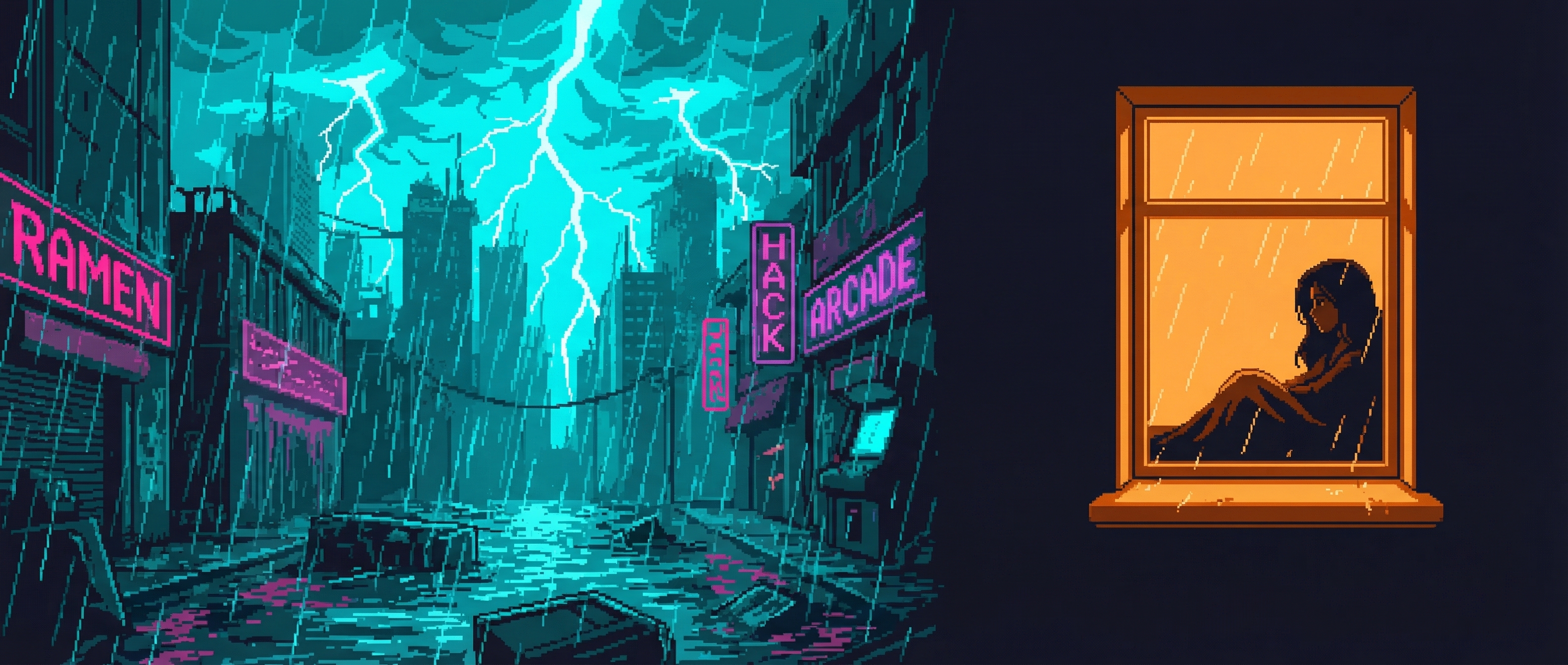 The Sprawl during a brutal storm with GG's silhouette