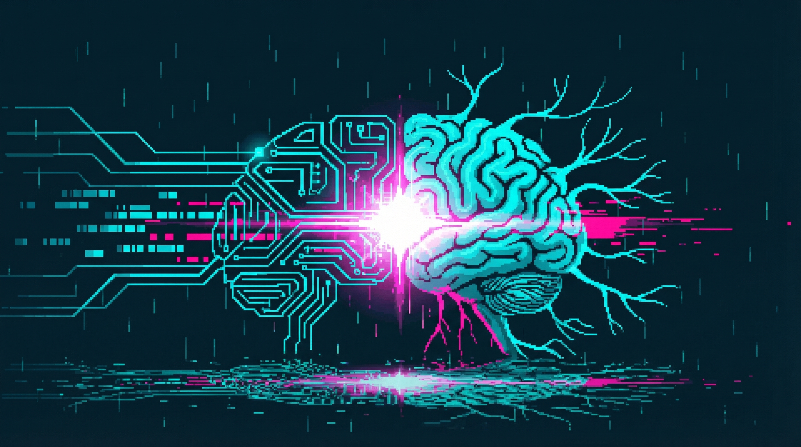Abstract visualization of consciousness emergence - neural pathways transitioning from geometric machine patterns to organic brain-like structures